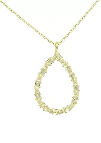Lab Grown Gold Tone Open Teardrop Pendant with CZ Baguette stones Necklace