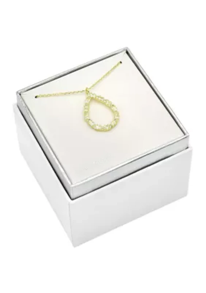 Lab Grown Gold Tone Open Teardrop Pendant with CZ Baguette stones Necklace