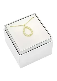 Lab Grown Gold Tone Open Teardrop Pendant with CZ Baguette stones Necklace