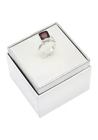 Lab Grown Silver Tone Square Siam Crystal with CZ Channel Band Ring