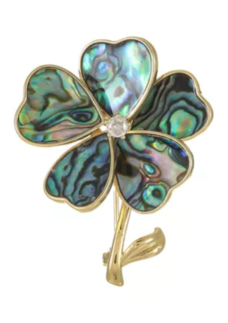 Gold Tone Abalone and CZ Flower Pin