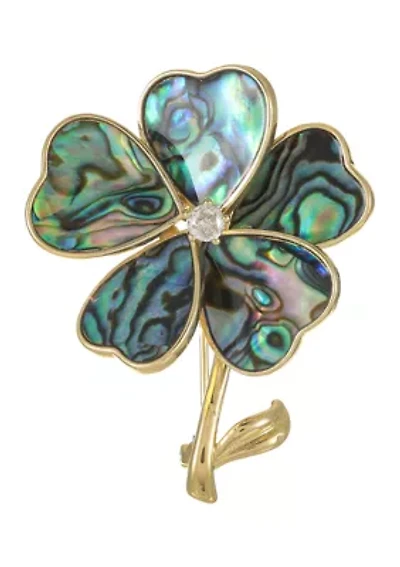 Gold Tone Abalone and CZ Flower Pin