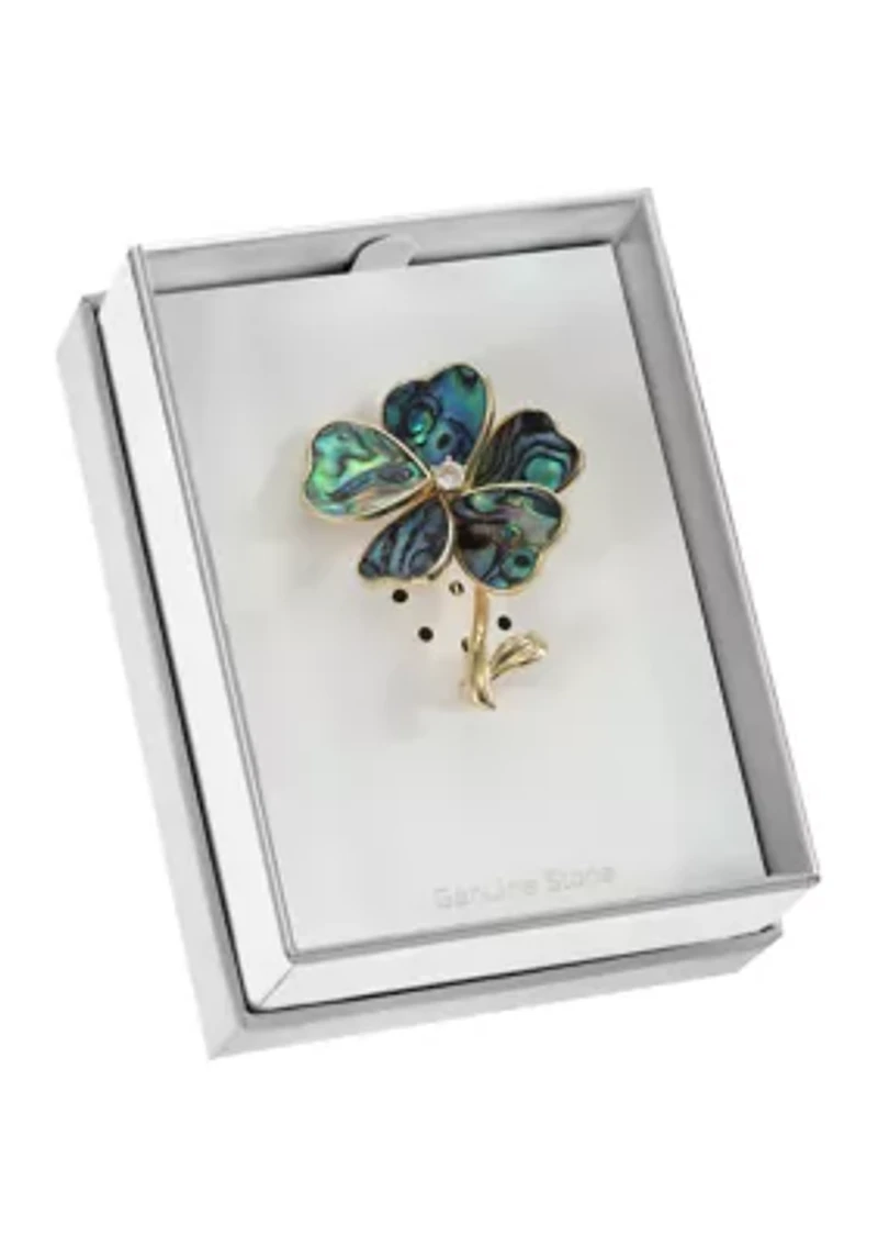 Gold Tone Abalone and CZ Flower Pin