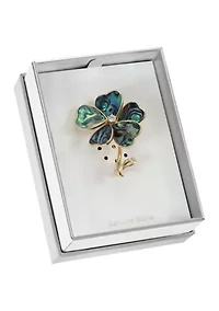 Gold Tone Abalone and CZ Flower Pin