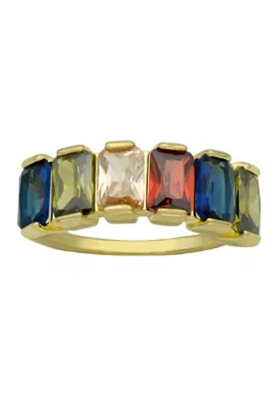 Lab Grown  Gold Tone Multicolor CZ Baguette Band Ring