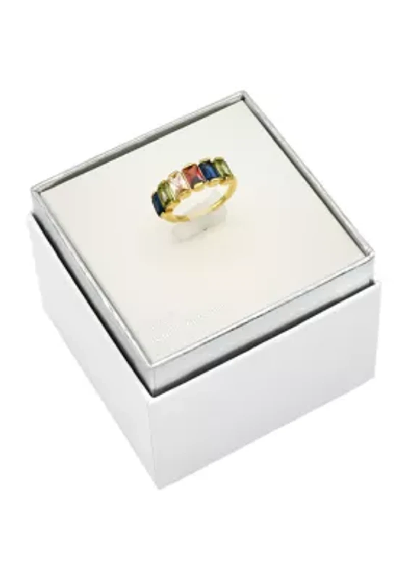 Lab Grown  Gold Tone Multicolor CZ Baguette Band Ring