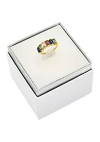 Lab Grown  Gold Tone Multicolor CZ Baguette Band Ring
