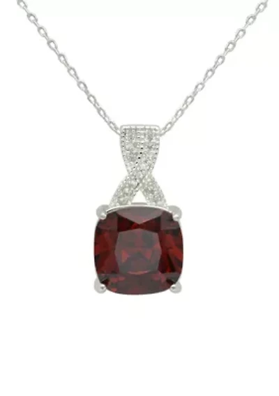 Lab Grown Silver Tone Siam Crystal Pendant with CZ Necklace