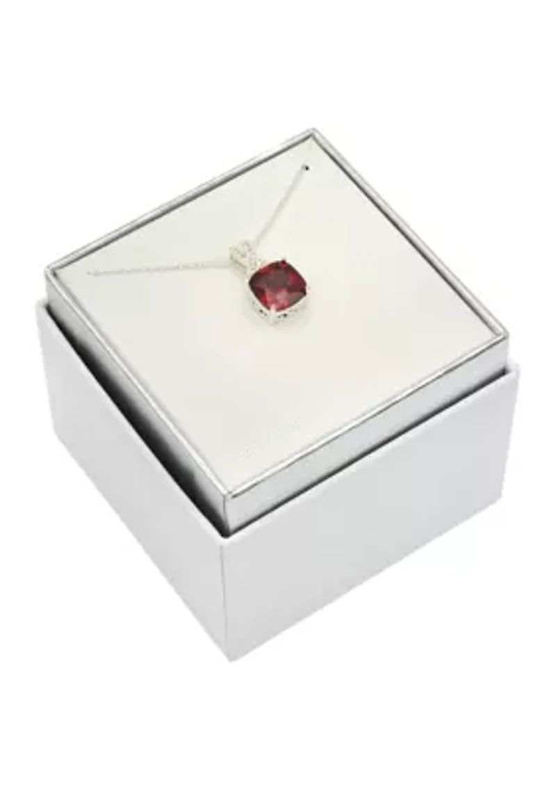 Lab Grown Silver Tone Siam Crystal Pendant with CZ Necklace
