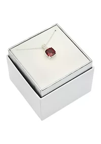 Lab Grown Silver Tone Siam Crystal Pendant with CZ Necklace