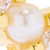 Lab Grown Pearl Open Heart Cubic Zirconia Ring