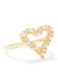 Lab Grown Pearl Open Heart Cubic Zirconia Ring