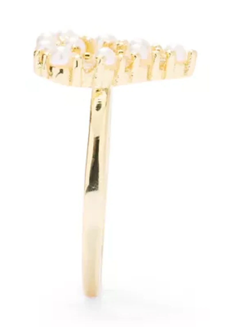 Lab Grown Pearl Open Heart Cubic Zirconia Ring