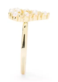 Lab Grown Pearl Open Heart Cubic Zirconia Ring