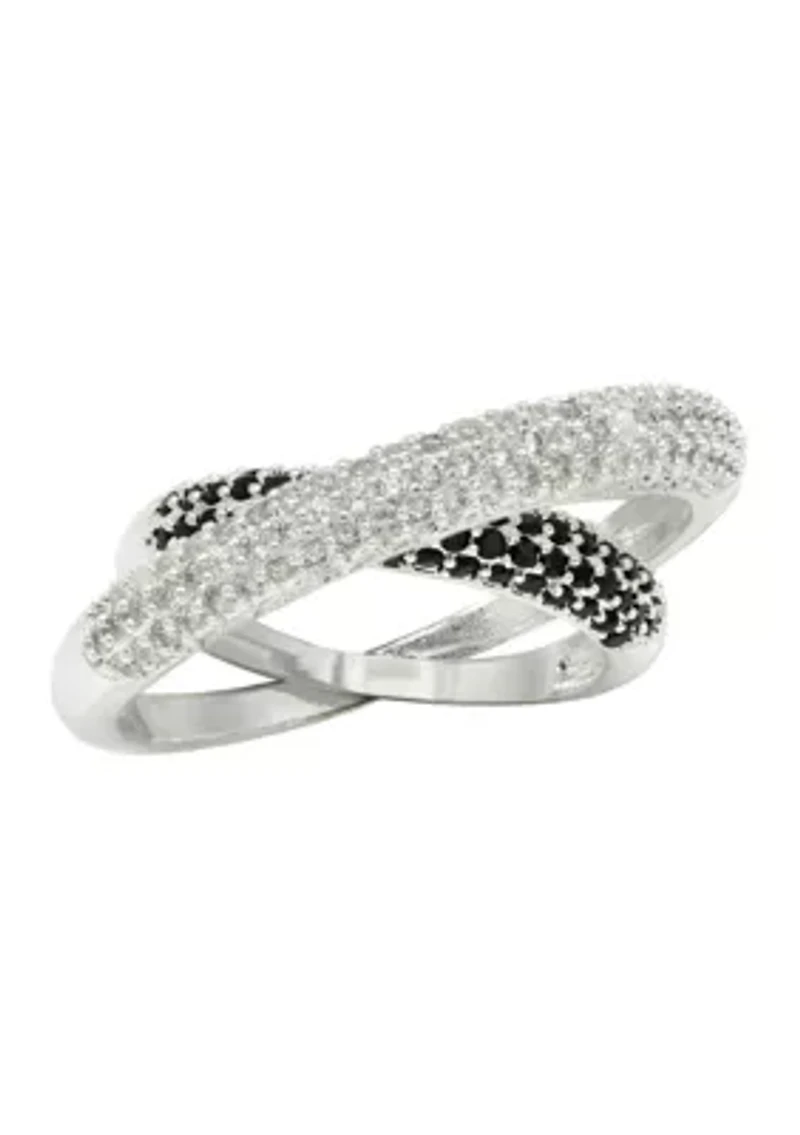 Lab Grown Jet and Clear Crystal Pavé Crossover Band Ring
