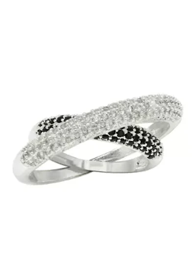Lab Grown Jet and Clear Crystal Pavé Crossover Band Ring