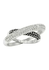 Lab Grown Jet and Clear Crystal Pavé Crossover Band Ring