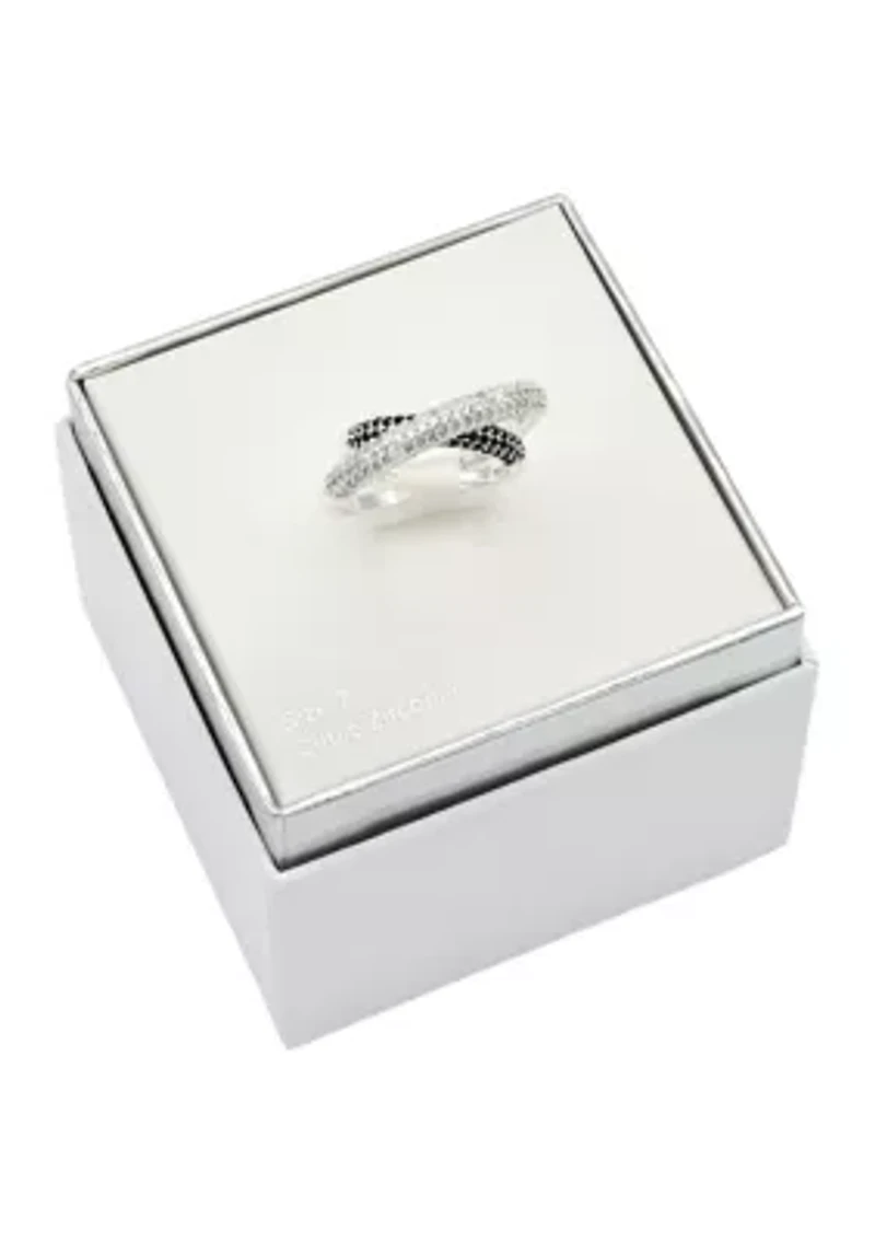Lab Grown Jet and Clear Crystal Pavé Crossover Band Ring