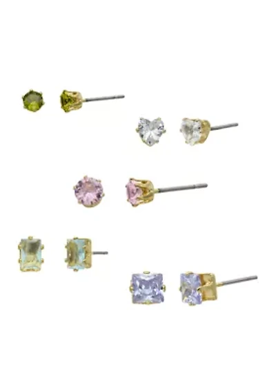Lab Grown Multicolor Cubic Zirconia Multi Stud Earring Set