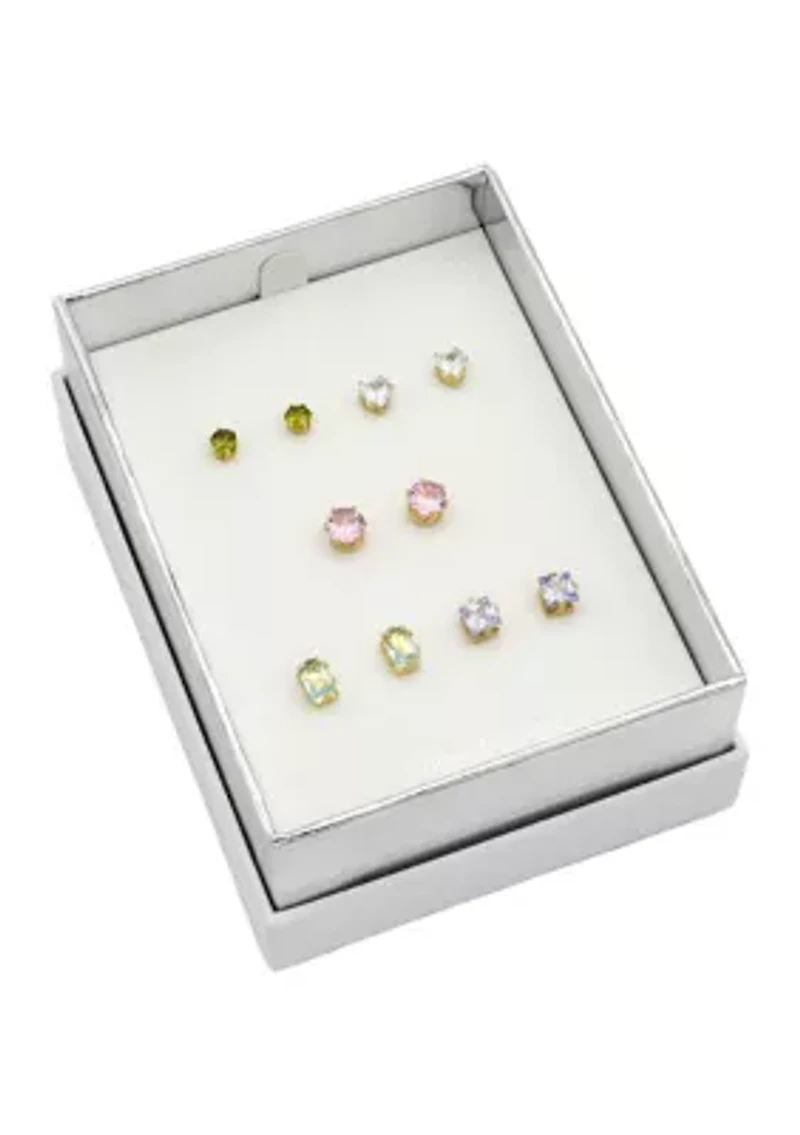 Lab Grown Multicolor Cubic Zirconia Multi Stud Earring Set