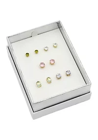 Lab Grown Multicolor Cubic Zirconia Multi Stud Earring Set