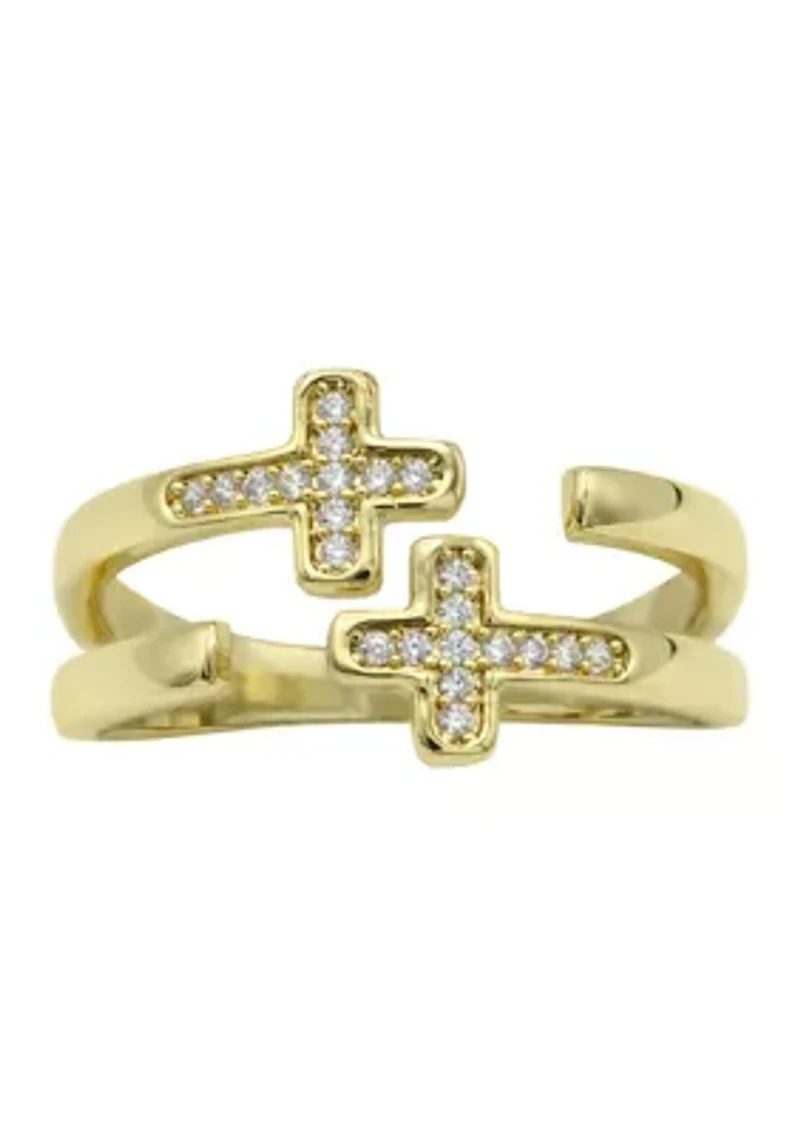Lab Created Double CZ Cross Open Wrap Ring