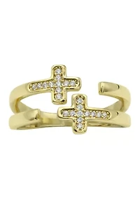 Lab Created  Double CZ Cross Open Wrap Ring