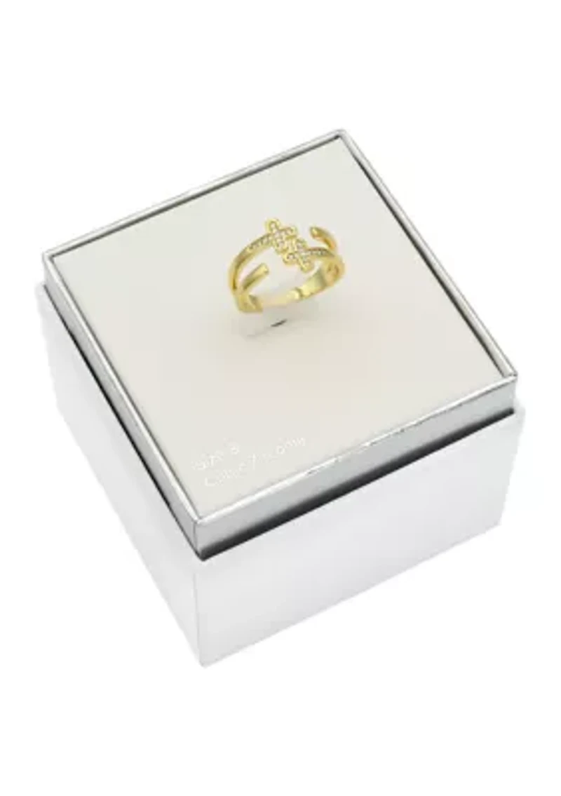 Lab Created Double CZ Cross Open Wrap Ring