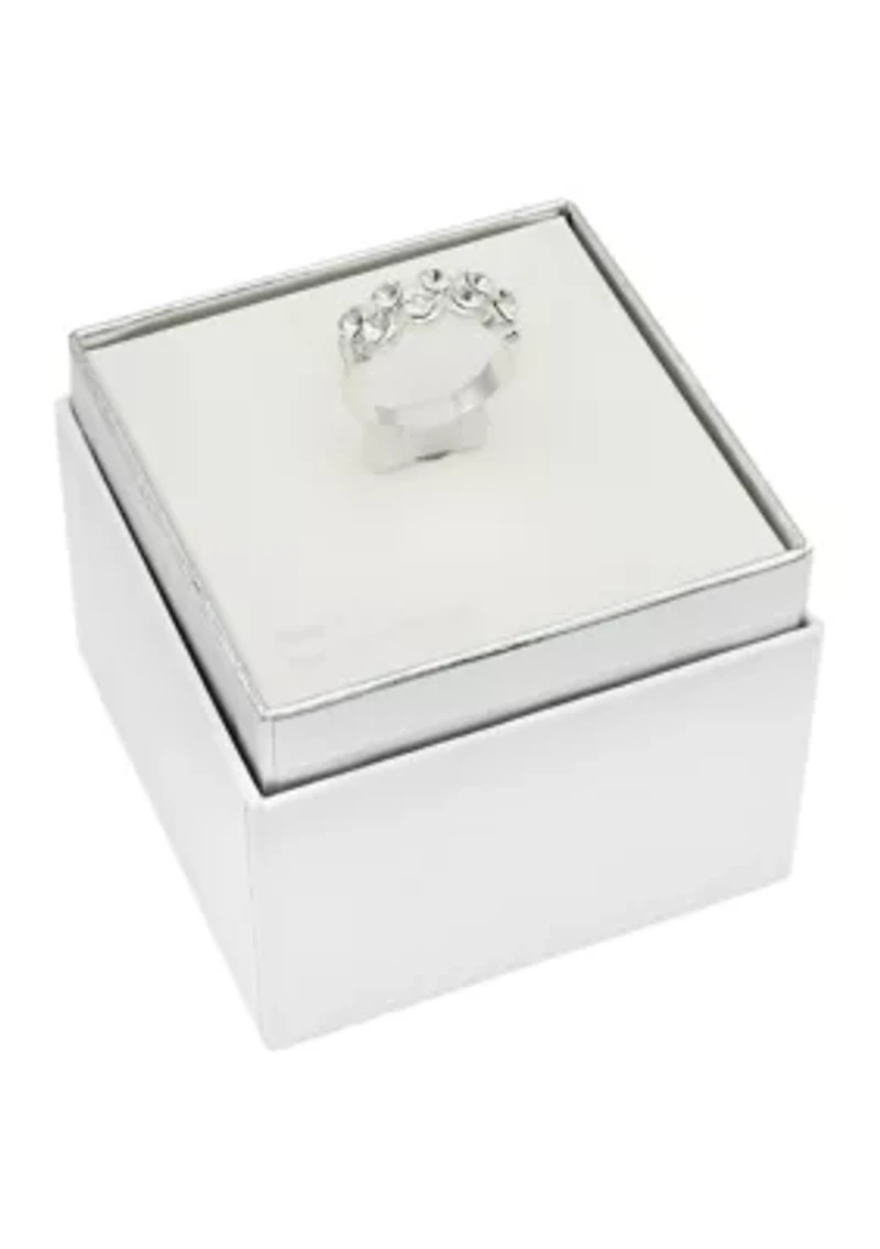 Lab Grown Silver Tone Round Bezel Set Crystal Double Row Band Ring