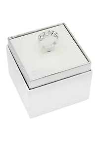 Lab Grown Silver Tone Round Bezel Set Crystal Double Row Band Ring