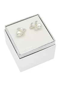 CZ Flower Double Pearl Drop Earrings