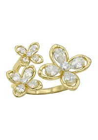 Multi Flower CZ Open Wrap Ring
