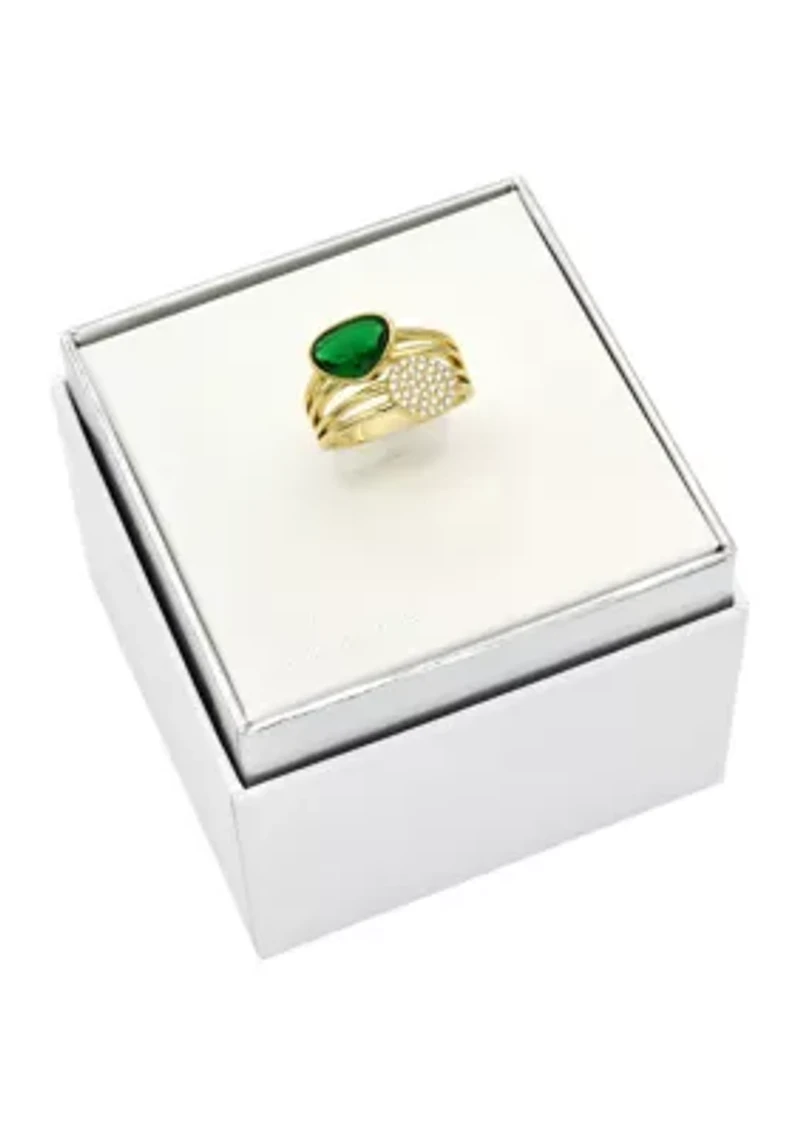 Lab Grown Multi-Row Green Crystal and Pavé CZ Disc Ring