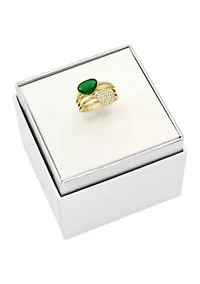 Lab Grown Multi-Row Green Crystal and Pavé CZ Disc Ring