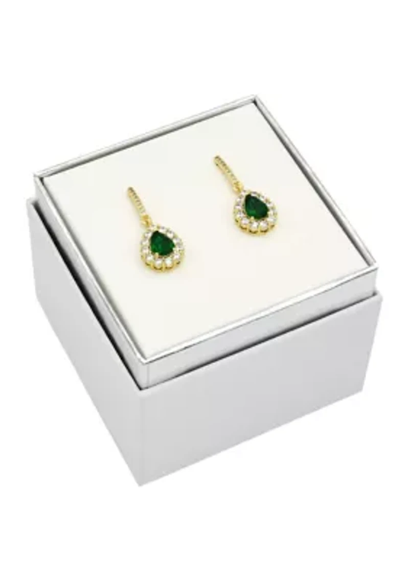 Pear Green Crystal CZ Halo Drop Earrings
