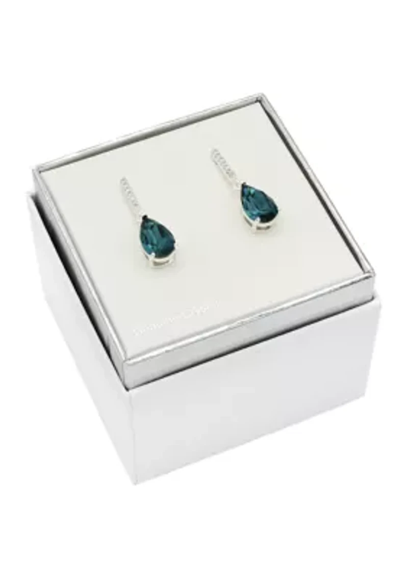 Blue Pear Crystal CZ Pave Drop Earrings