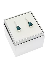 Blue Pear Crystal CZ Pave Drop Earrings