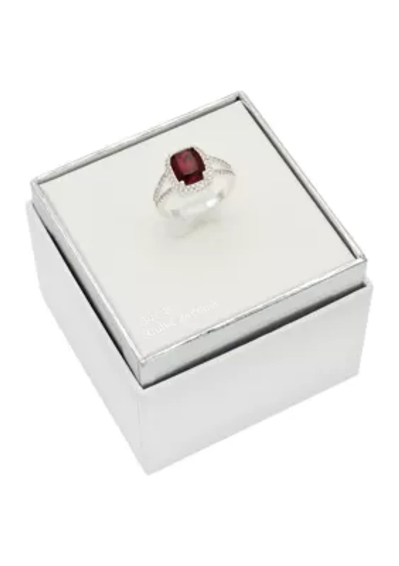 Lab Grown Cushion-Cut Red Crystal Pavé CZ Halo Ring