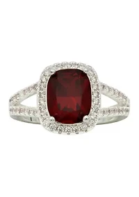 Lab Grown Cushion-Cut Red Crystal Pavé CZ Halo Ring