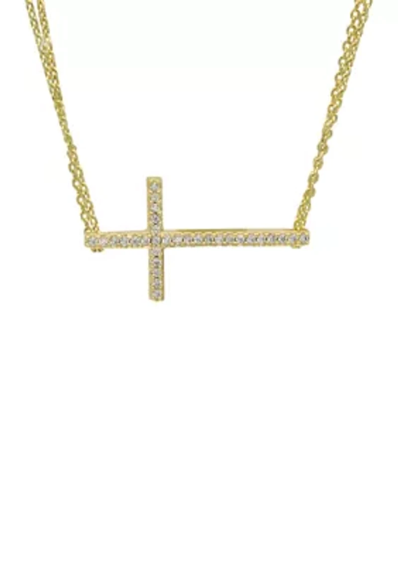 Lab Grown Pave Cubic Zirconia East West Cross Pendant Necklace