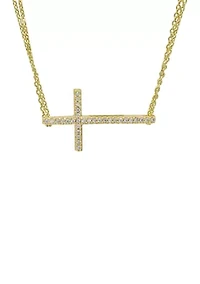 Lab Grown Pave Cubic Zirconia East West Cross Pendant Necklace