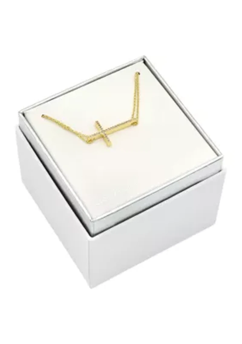 Lab Grown Pave Cubic Zirconia East West Cross Pendant Necklace