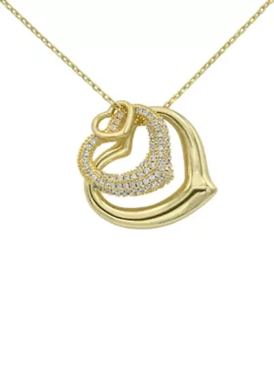 Pavé Cubic Zirconia and Solid Double Heart Pendant