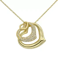 Pavé Cubic Zirconia and Solid Double Heart Pendant