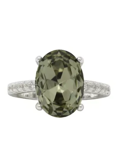 Pavé Cubic Zirconia Band Oval Stone Ring