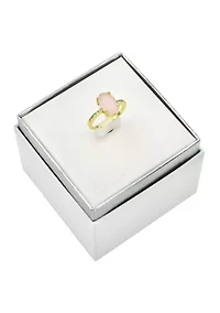 Lab Grown Gold Tone Dusty Pink Oval Crystal with Pave Cubic Zirconia Band Ring