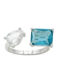 Lab Grown Opal Crystal and Cubic Zirconia Pear Open Wrap Ring