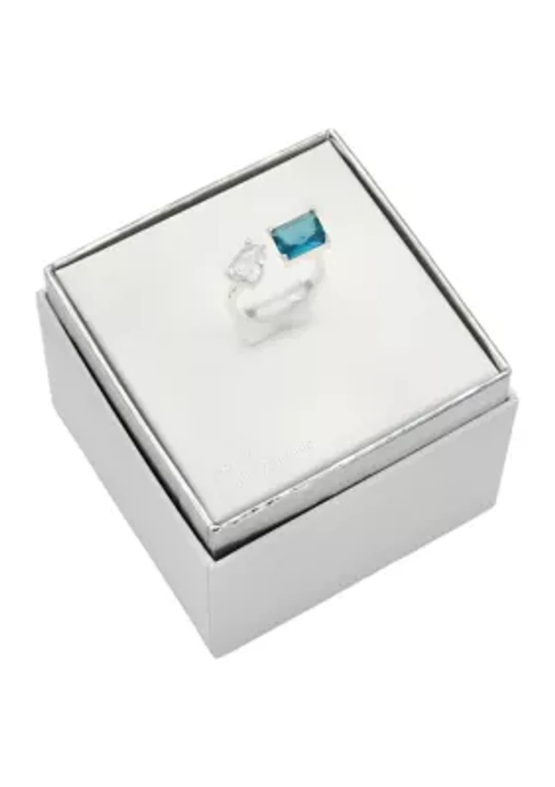 Lab Grown Opal Crystal and Cubic Zirconia Pear Open Wrap Ring