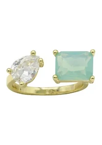 Lab Grown Opal Crystal and Cubic Zirconia Pear Open Wrap Ring