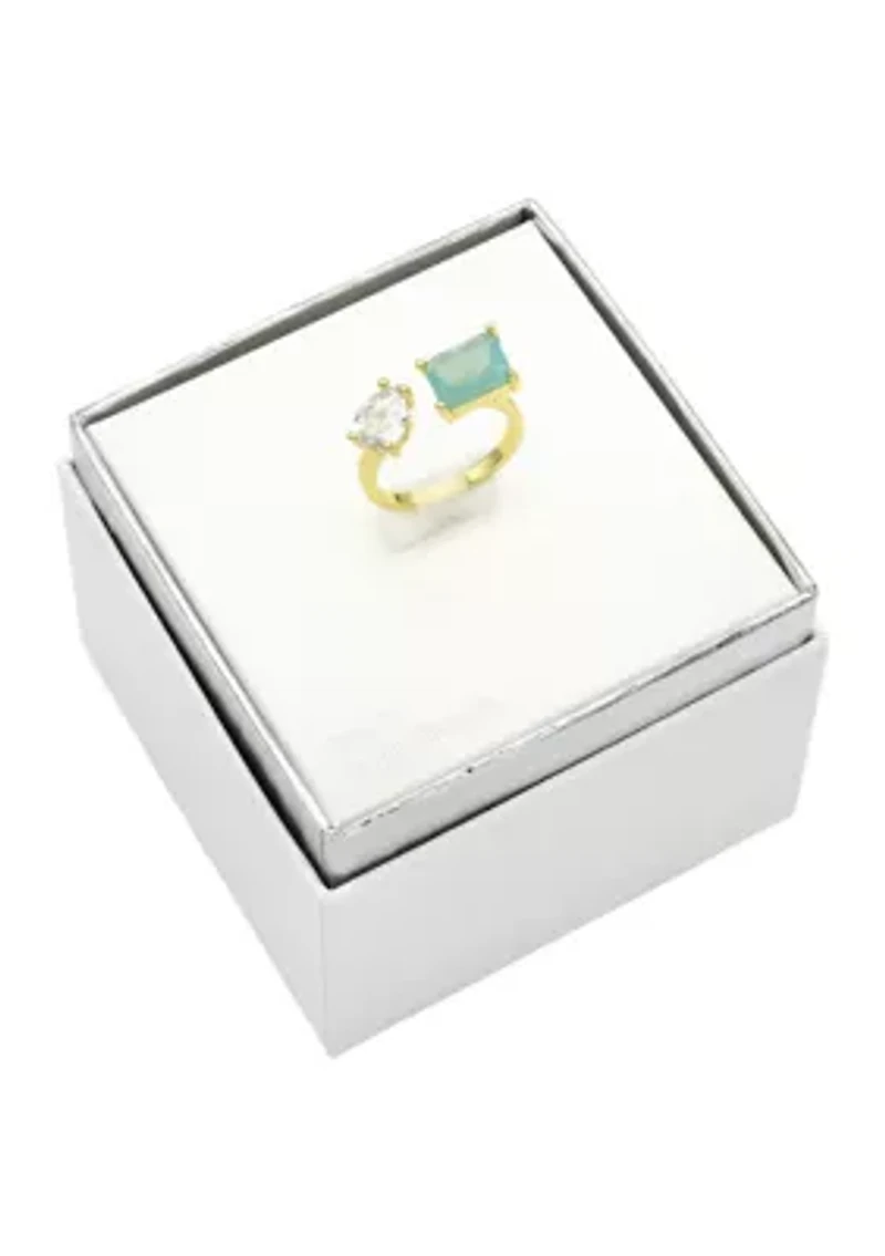 Lab Grown Opal Crystal and Cubic Zirconia Pear Open Wrap Ring